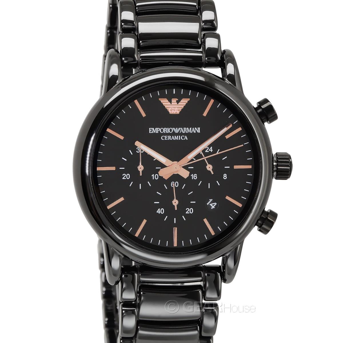 Emporio Armani Mens Ceramic Chronograph Watch Black Rose Gold Dial AR1509