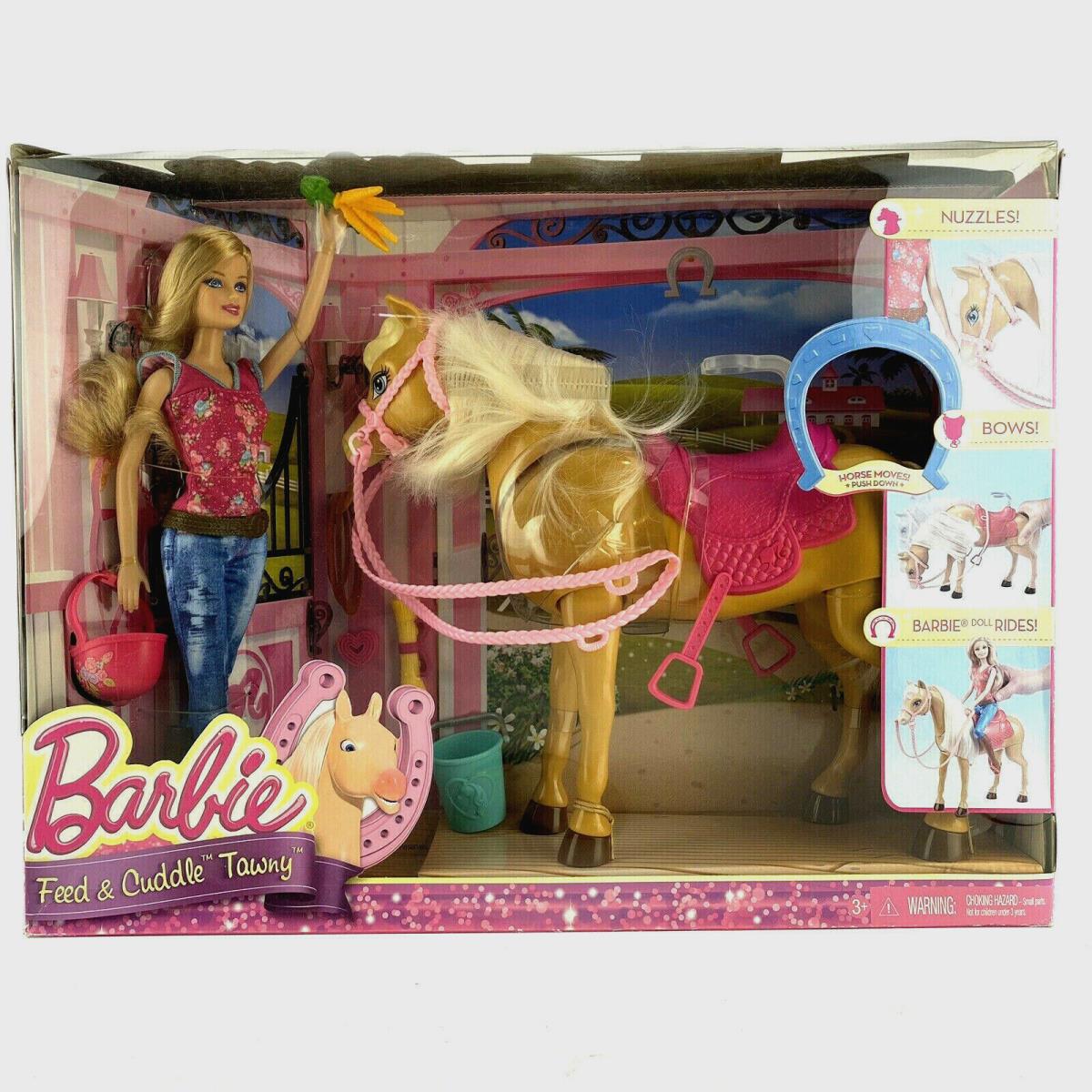 Barbie Feed and Cuddle Tawny Horse and Doll Playset Push Saddle to Activate