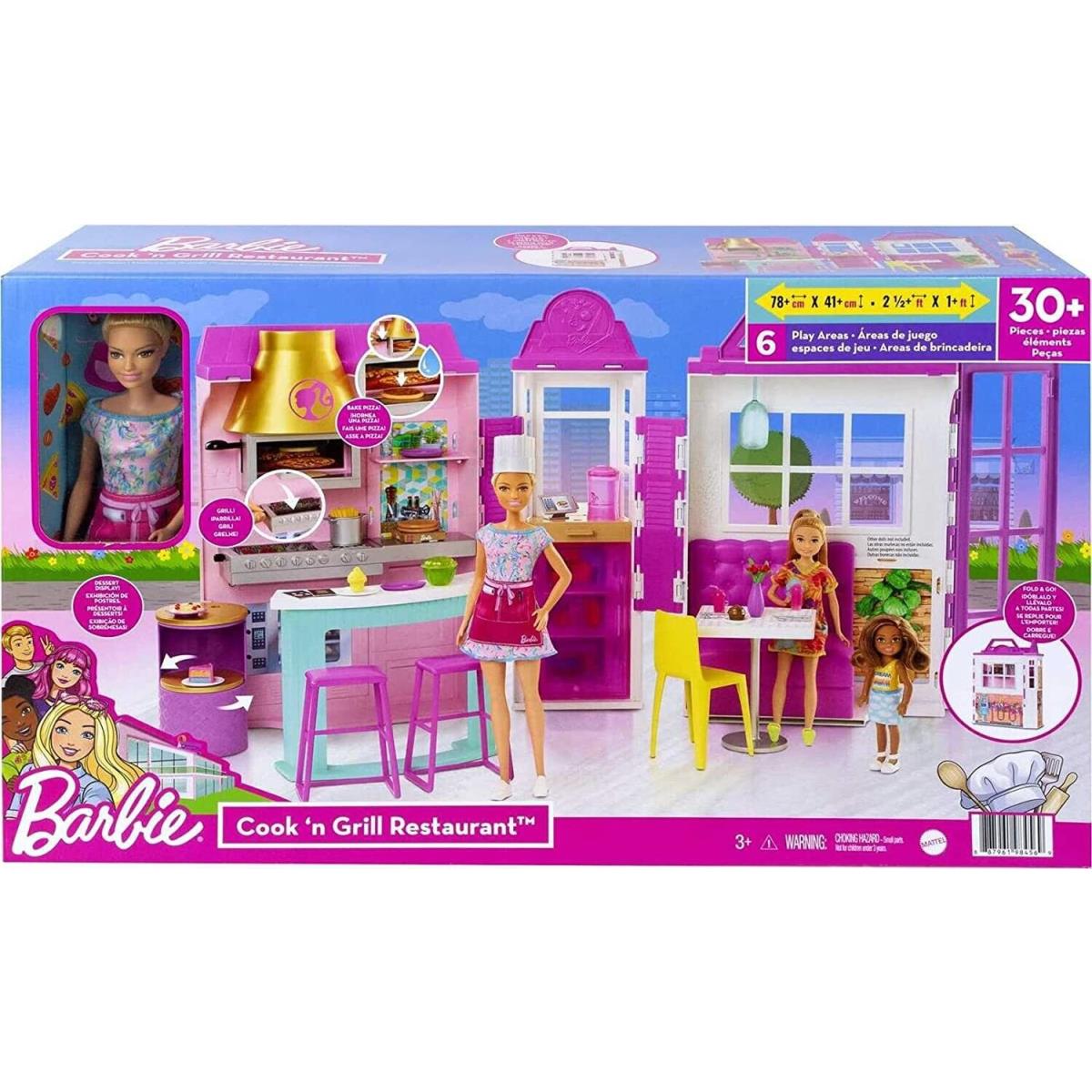 Barbie Cook N Grill Restaurant Playset with Doll HBB91NEW