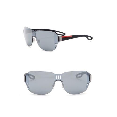 Prada Linea Rossa PS05SS LJ Silver Sport Rubber Shield Mirrored Sunglasses - Frame: Matte Black, Lens: Grey Silver