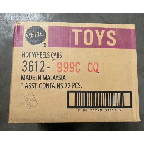 Factory Case Of 72 Mattel Hot Wheels Cars 3612-999c CQ Malaysia Toys