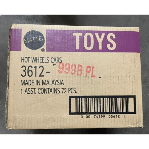 Factory Case Of 72 Mattel Hot Wheels Cars 3612-999B PL Malaysia Toys