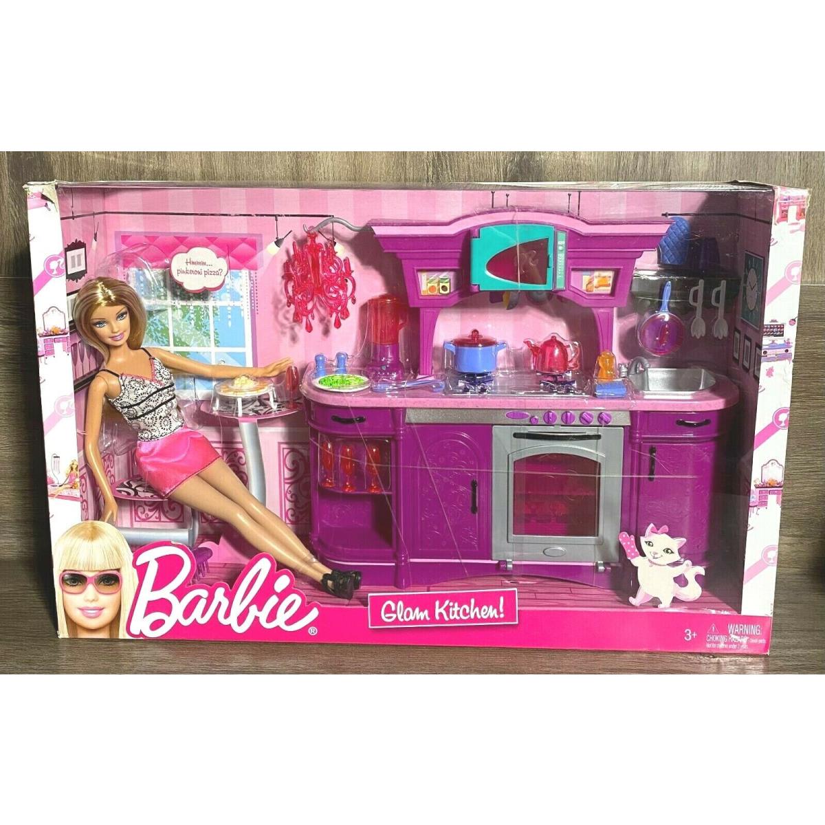 Barbie Glam Kitchen Doll Playset Toy 2009 Mattel N4893 Blue Eyes Blonde Hair