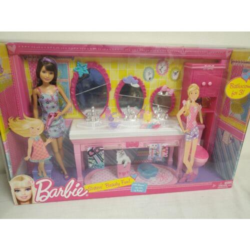 Barbie Sister Beauty Fun Bathroom For 3 Nrfb Skipper Doll Sinks Vanity Toilet