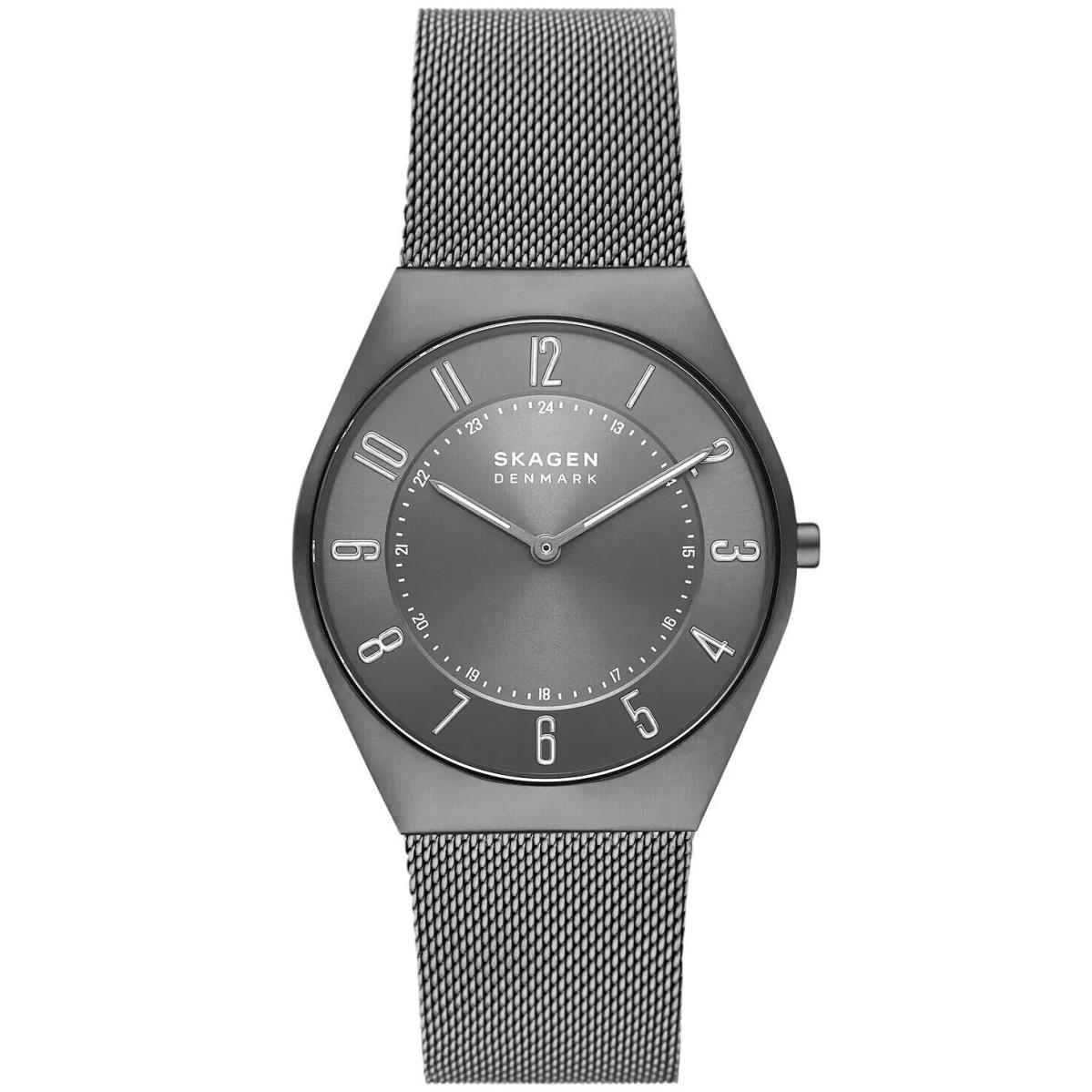 Skagen Mens Grenen Ultra Slim in Gray Plated Stainless Steel Mesh Bracelet Watch