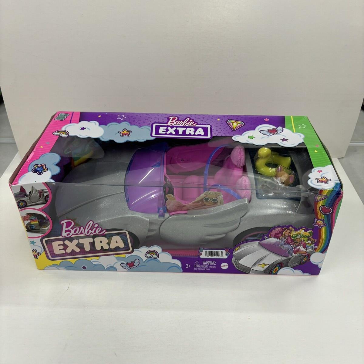 Barbie Extra Vehicle Sparkly Silver 2-Seater Car with Rolling Wheels HDJ47