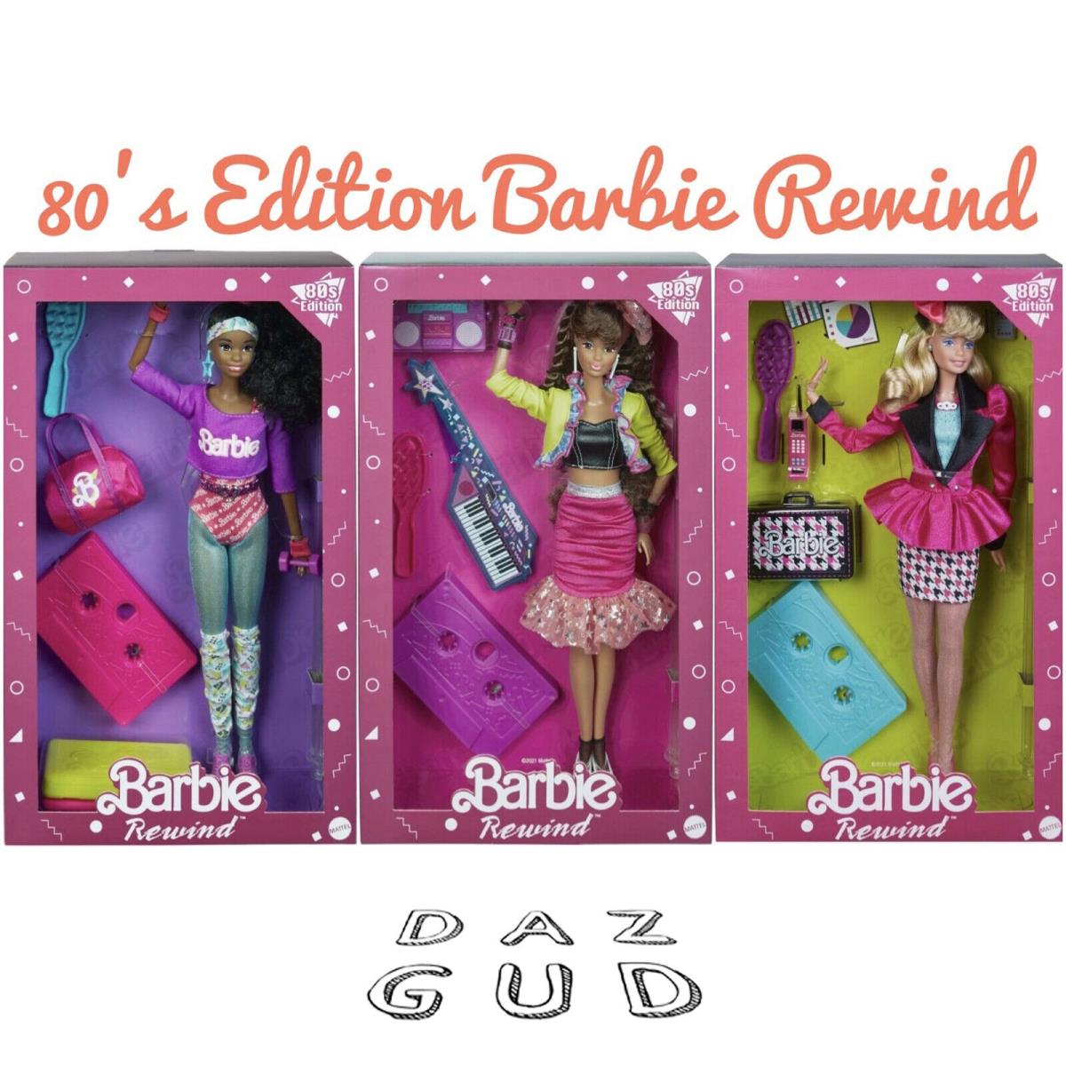 Barbie Rewind 2021 Mattel 80s Edition Retro Pop Culture Complete Set of 3