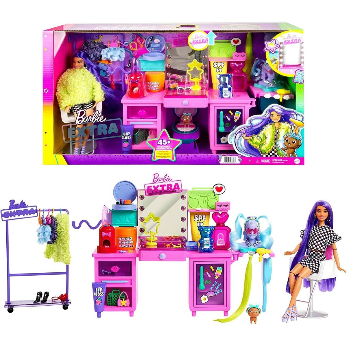 Barbie Extra Doll Vanity Playset with Exclusive Doll GYJ70