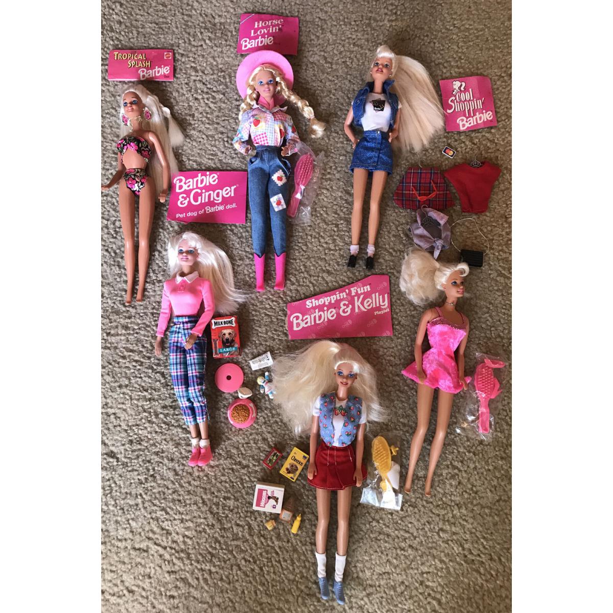 6 Barbie Dolls 1994 -1997 Horse Lovin Cook Shoopin Ginger Shoppin Fun Tropical