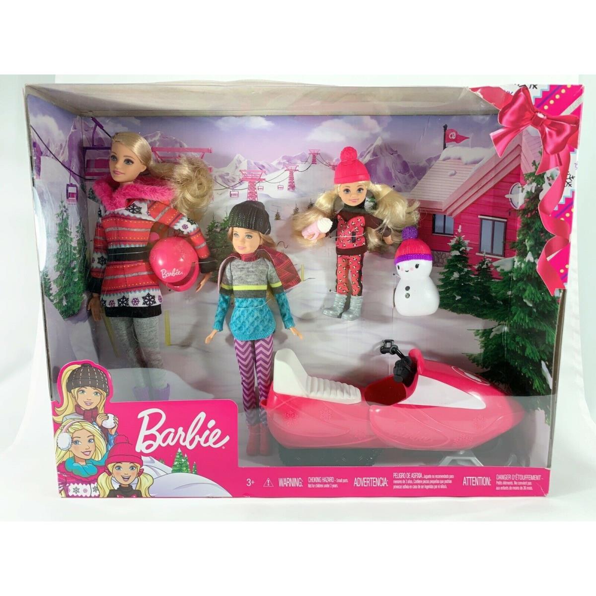 Barbie Sisters Winter Snow Fun Gift Set Barbie Stacie Chelsea Dolls Snowmobile