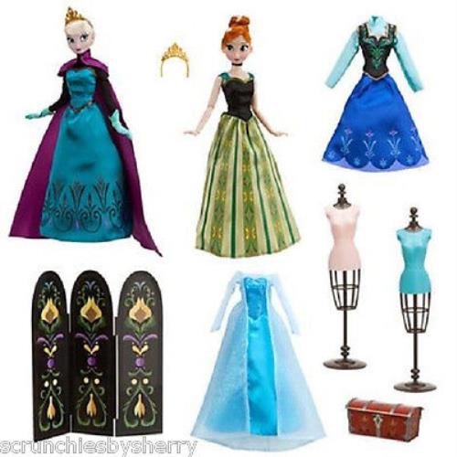 Disney Frozen Elsa Anna Doll Fashion Set Dresses Trunk Outfits