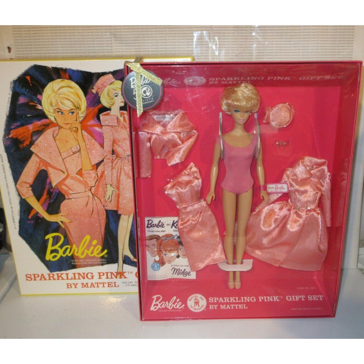 Nrfb Barbie Doll Matte 50th Anniversary Sparkling Pink Gift Set Gold Label N6591