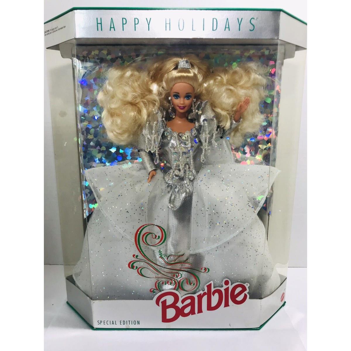 1992 Happy Holidays Barbie Doll Special Edition Silver White Dress B