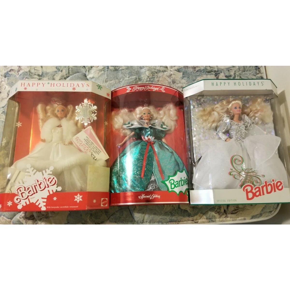 3 Mattel Barbie Happy Holidays Special Edition Dolls 1989 1992 1995