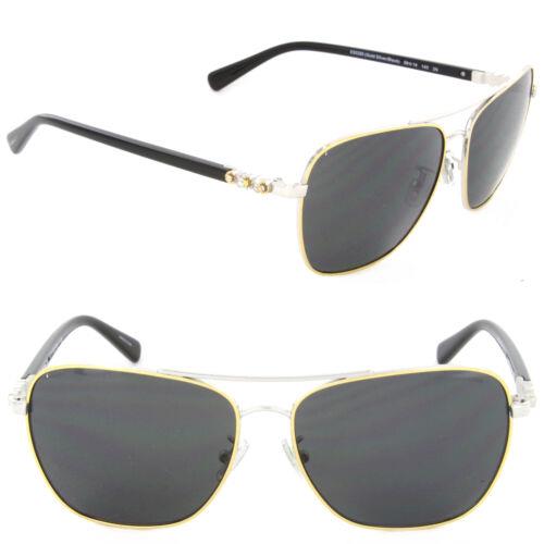Coach HC7073B 930280 Pilot Sunglasses Gold Silver/ Black/dark Grey Solid Lens