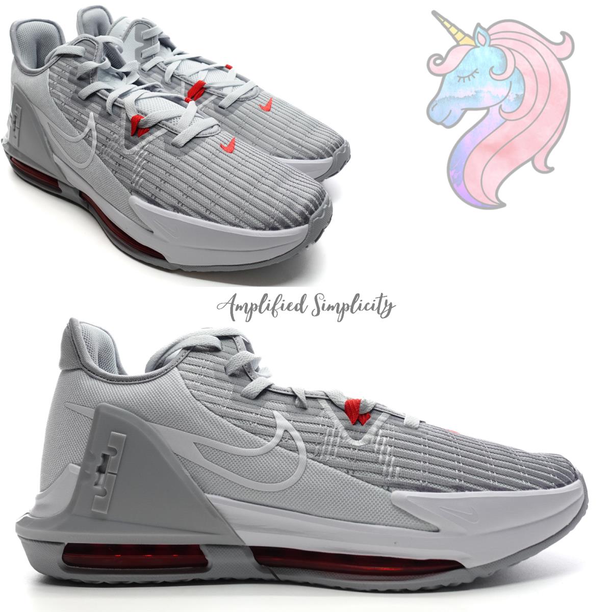 Nike Lebron Witness 6 Mens Basketball Shoes Gray White Red CZ4052 003