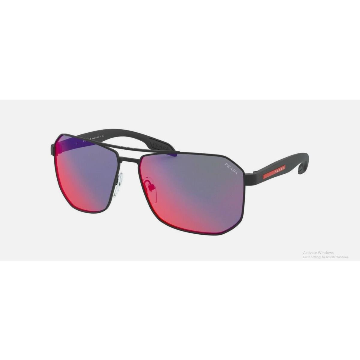 Prada Linea Rossa SPS51V Black Rubber/dark Grey Blue Mirror DG0-9Q1 Sunglasses - Frame: Black