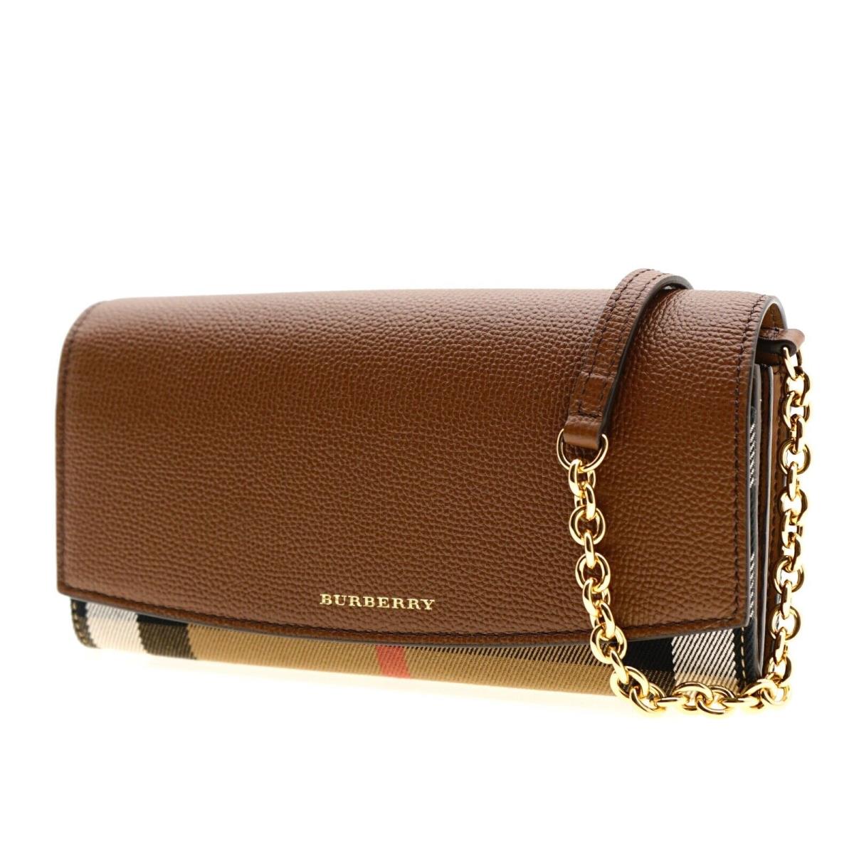 Burberry Henley Chain Crossbody Check Canvas Tan