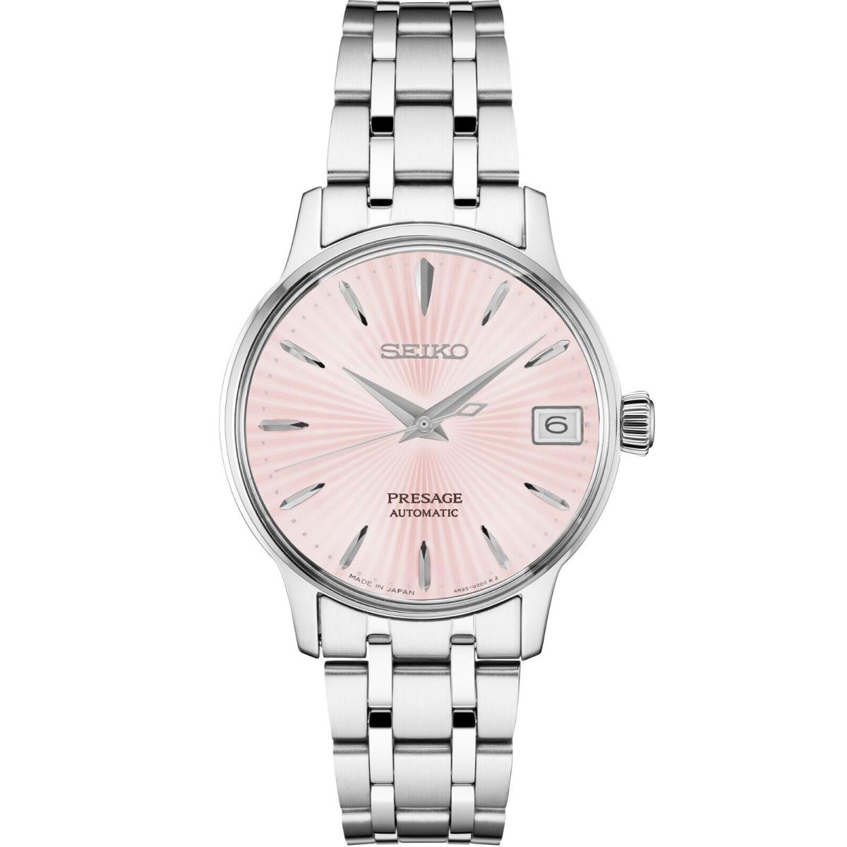 Seiko Presage SRP839 Cocktail Time Collection 34mm Women`s Automatic Watch - Dial: Pink, Band: Silver, Bezel: Silver