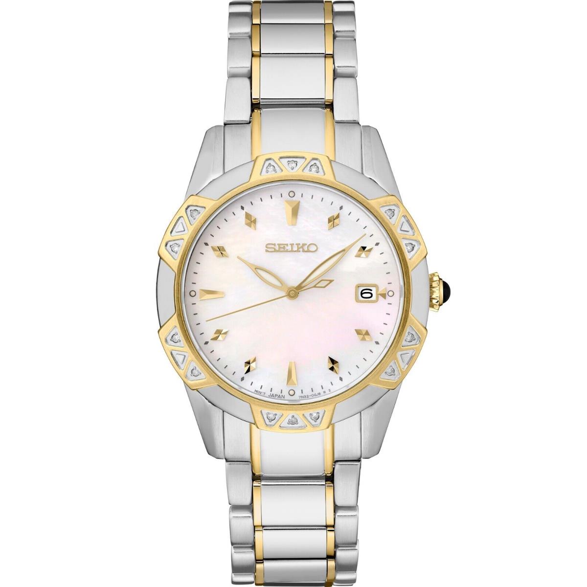 Seiko Diamond Collection SKK728 33mm Two-tone Women`s Watch-mother of Pearl Dial