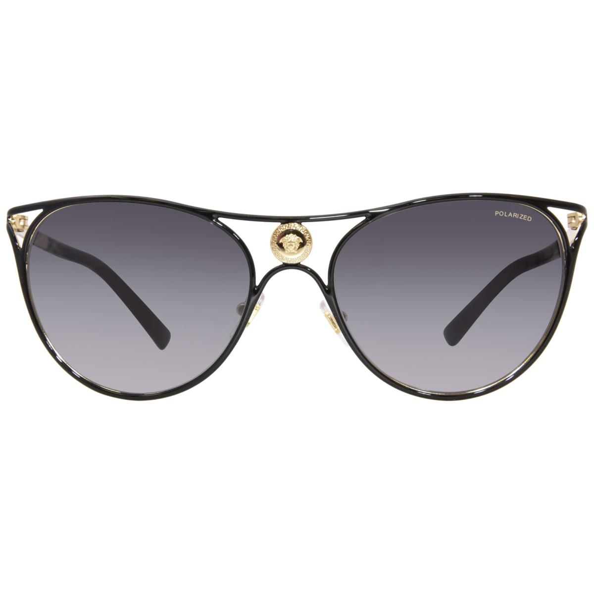 Versace 2237 1433T3 Sunglasses Women`s Black/gold/polarized Grey Cat Eye 57mm