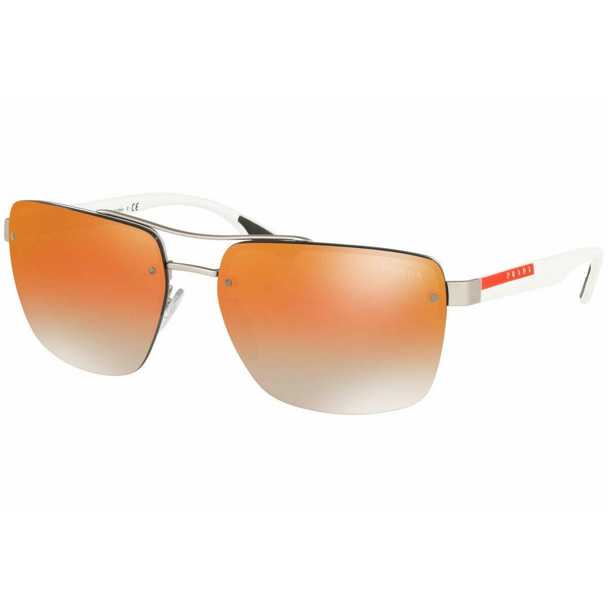 Prada Sport PS60US QFP6U2 Sunglasses White Frame Grey Rose Mirror Lenses 62 mm