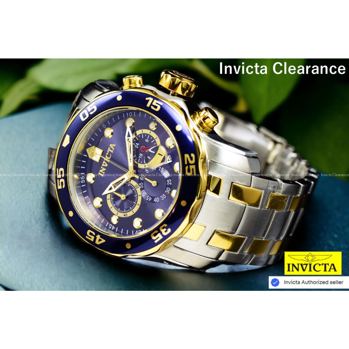 Invicta Men`s 48mm Pro Driver Scuba Chronograph Blue Dial Gold Two Tone SS Watch