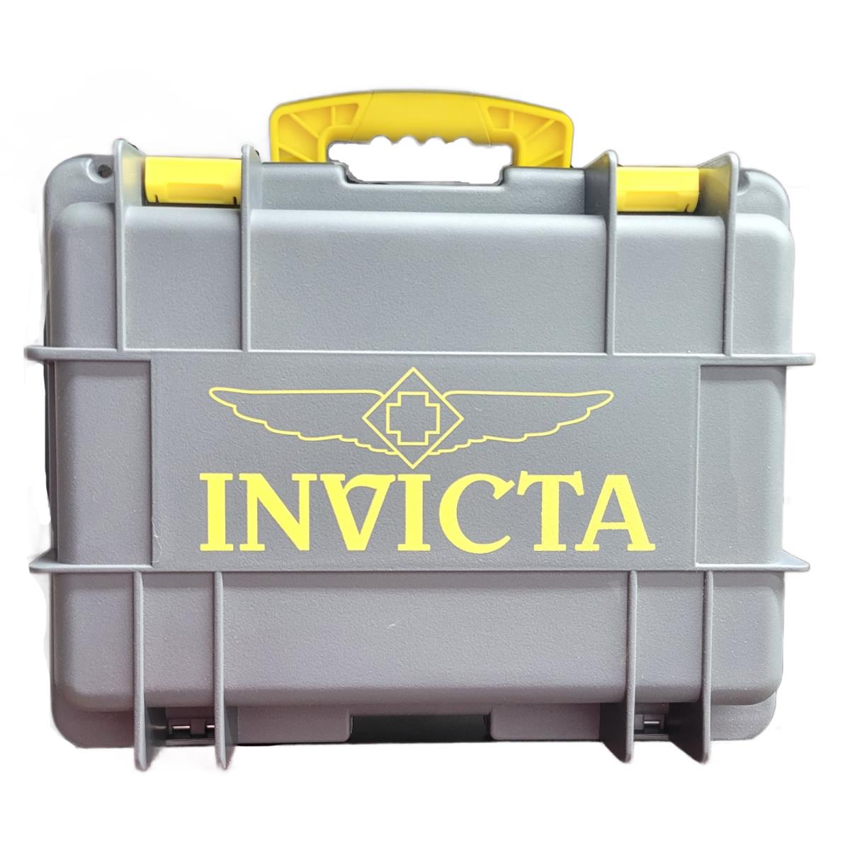 Invicta Grey/yellow 6 Slot Dive Watch Case Protector Box with Watch Cleaning Kit