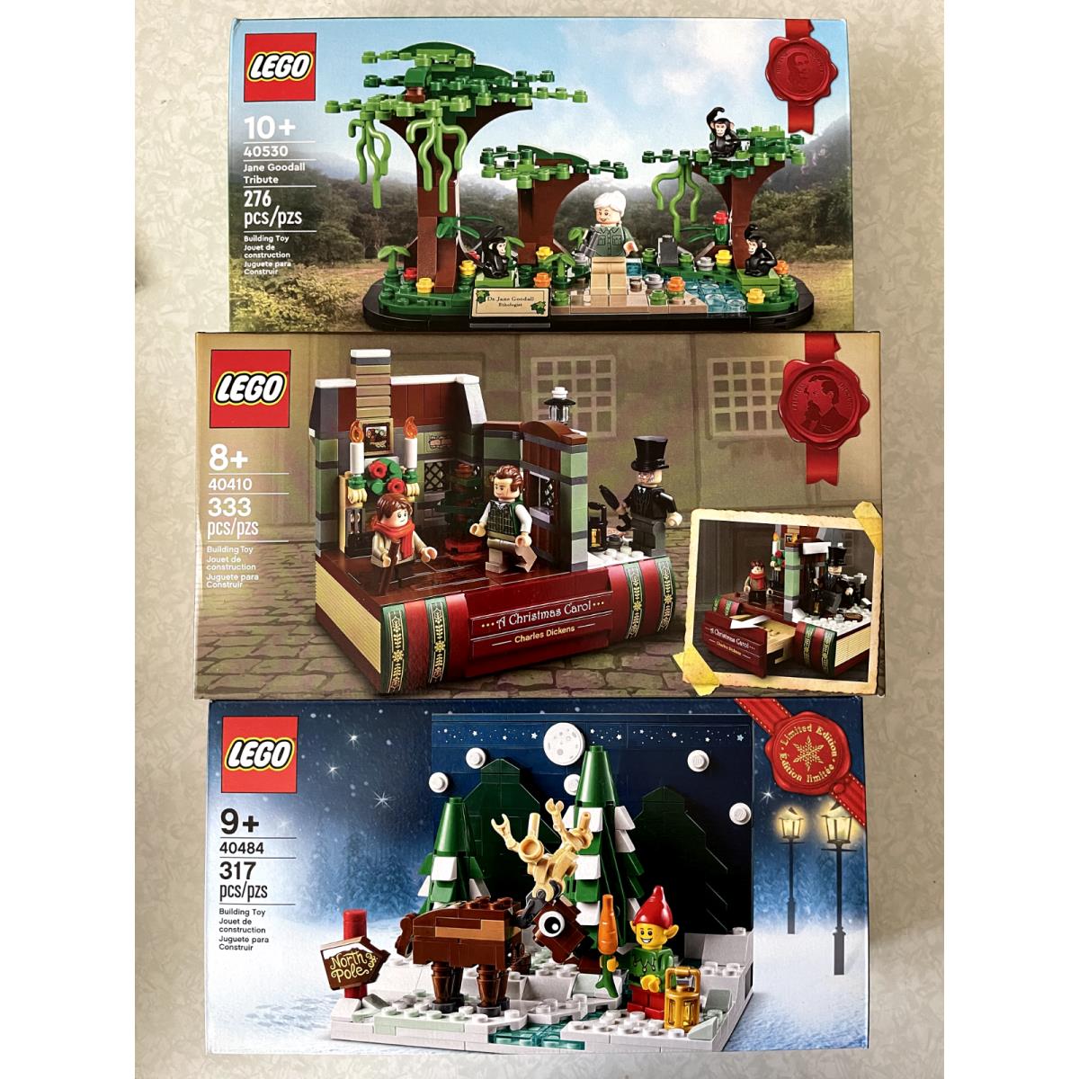 Lego 3 Sets 40410 Christmas Carol 40484 Santa Front Yard 40530 Jane Goodall Nisb