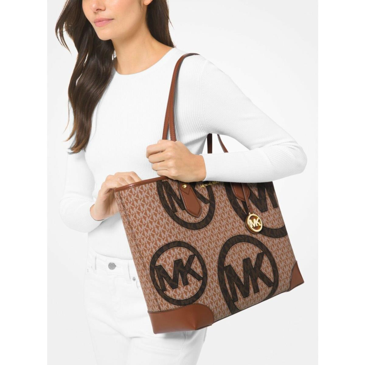 Michael Kors Eva Luggage Brown Large Two-tone Graphic Logo Tote Bag