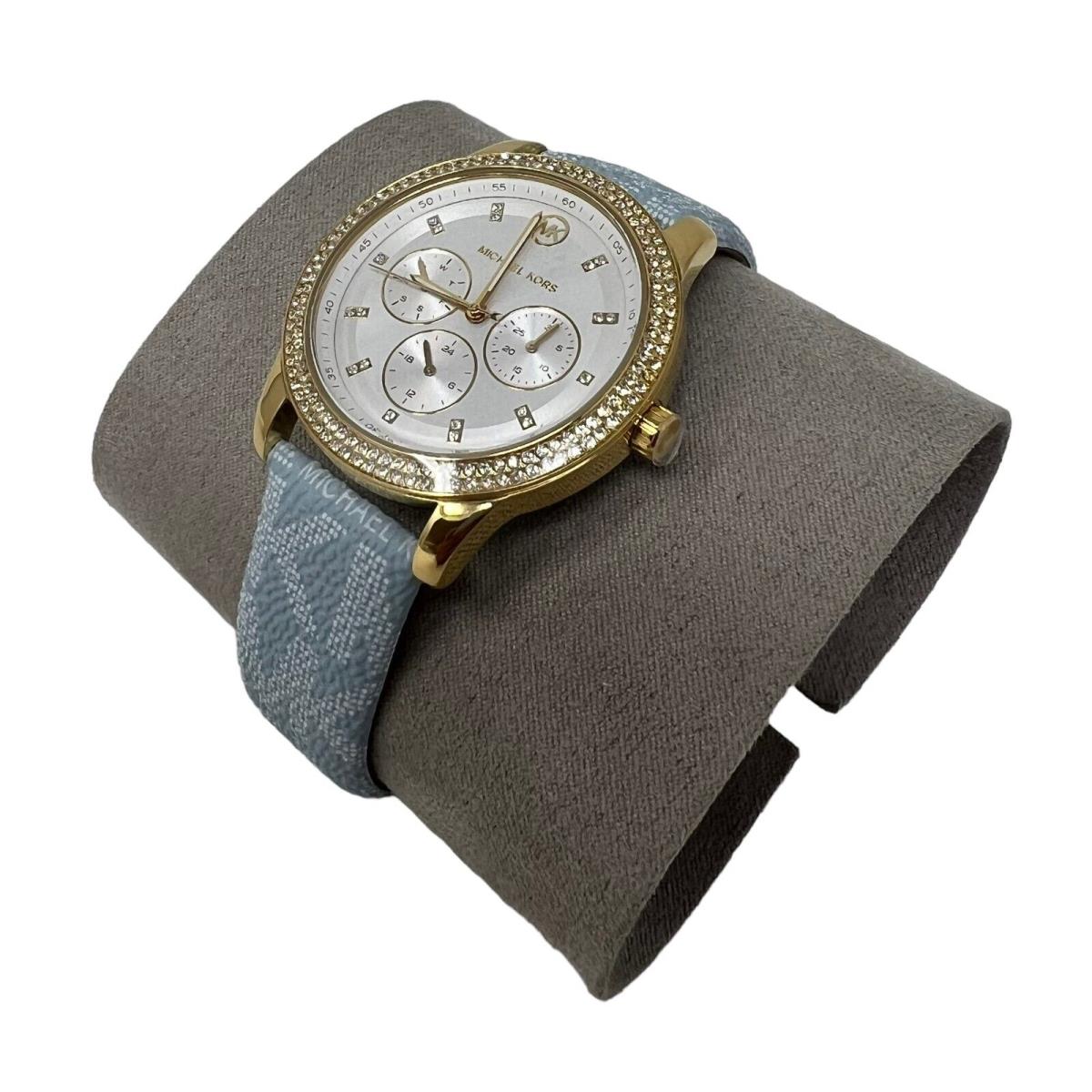 Michael Kors Tibby Women Gold Tone Chronograph Blue Strap 40mm Watch MK2965 - Dial: White, Band: Blue, Bezel: Gold
