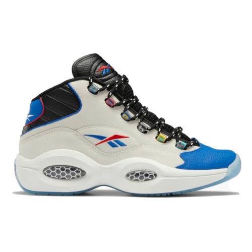 Mens Reebok Question Mid Basketball Shoes Sz 8.5 White Blue Black GW8858 Iverson