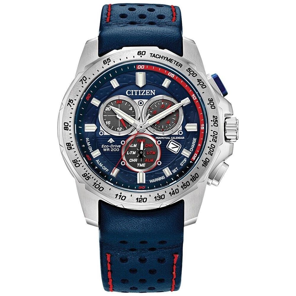 Citizen Promaster MX Eco-drive Chronograph Perpetual Men`s 43mm Watch BL5571-09L - Dial: Blue, Band: Blue