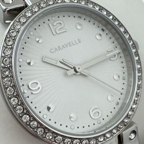 Caravelle Women`s Quartz Crystal Accent Swiveling Leather Band 32mm Watch 43L208