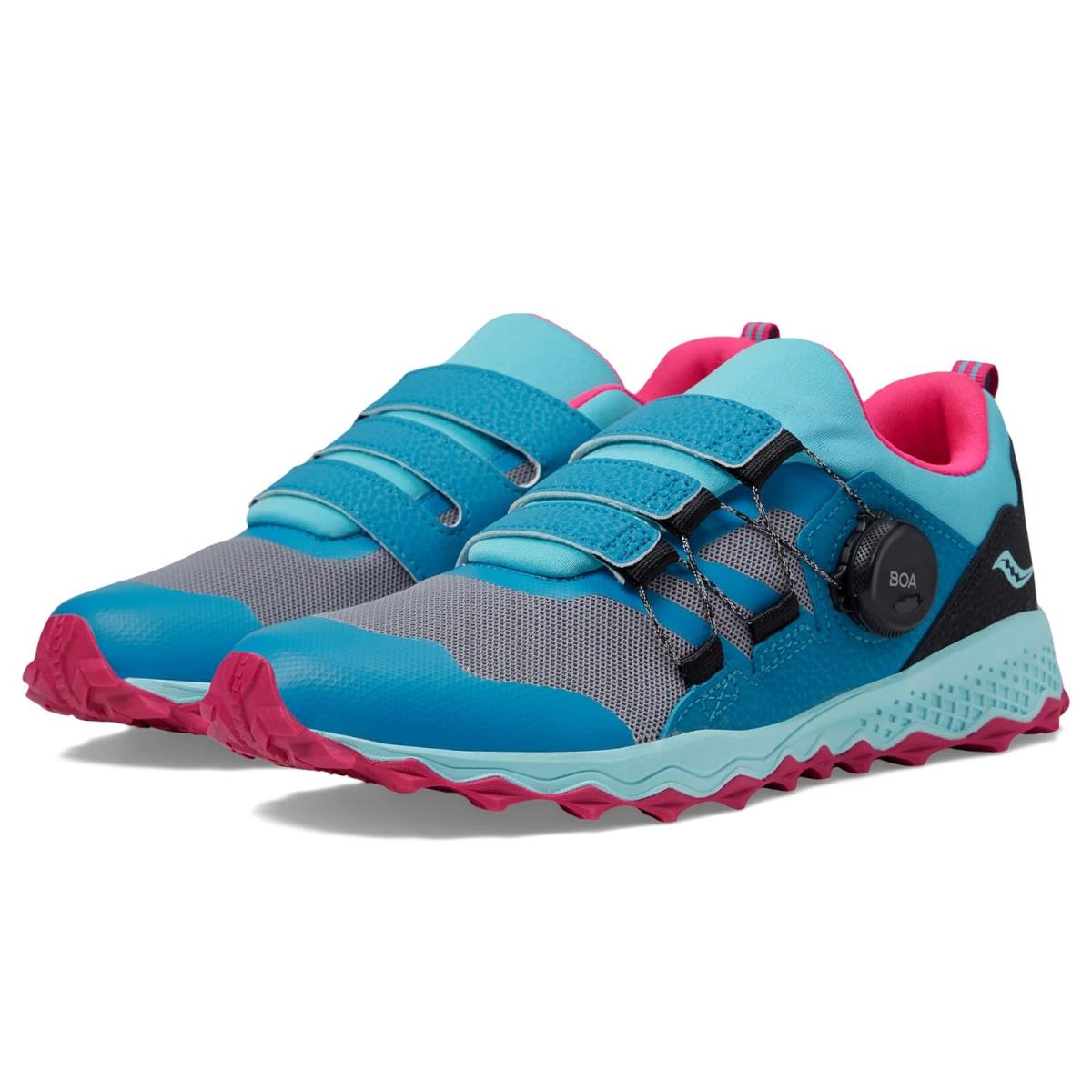 Girl`s Shoes Saucony Kids Peregrine 12 Shield Boa Little Kid/big Kid Turquoise/Pink