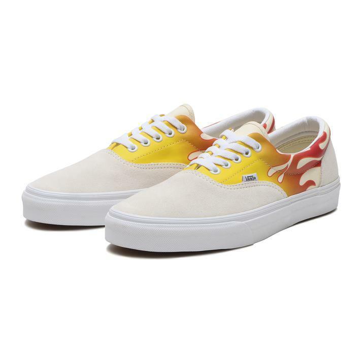 Vans VN0A4BV4223 Era Classic White with Flames Mens Lace UP Sneaker Tennis Shoes