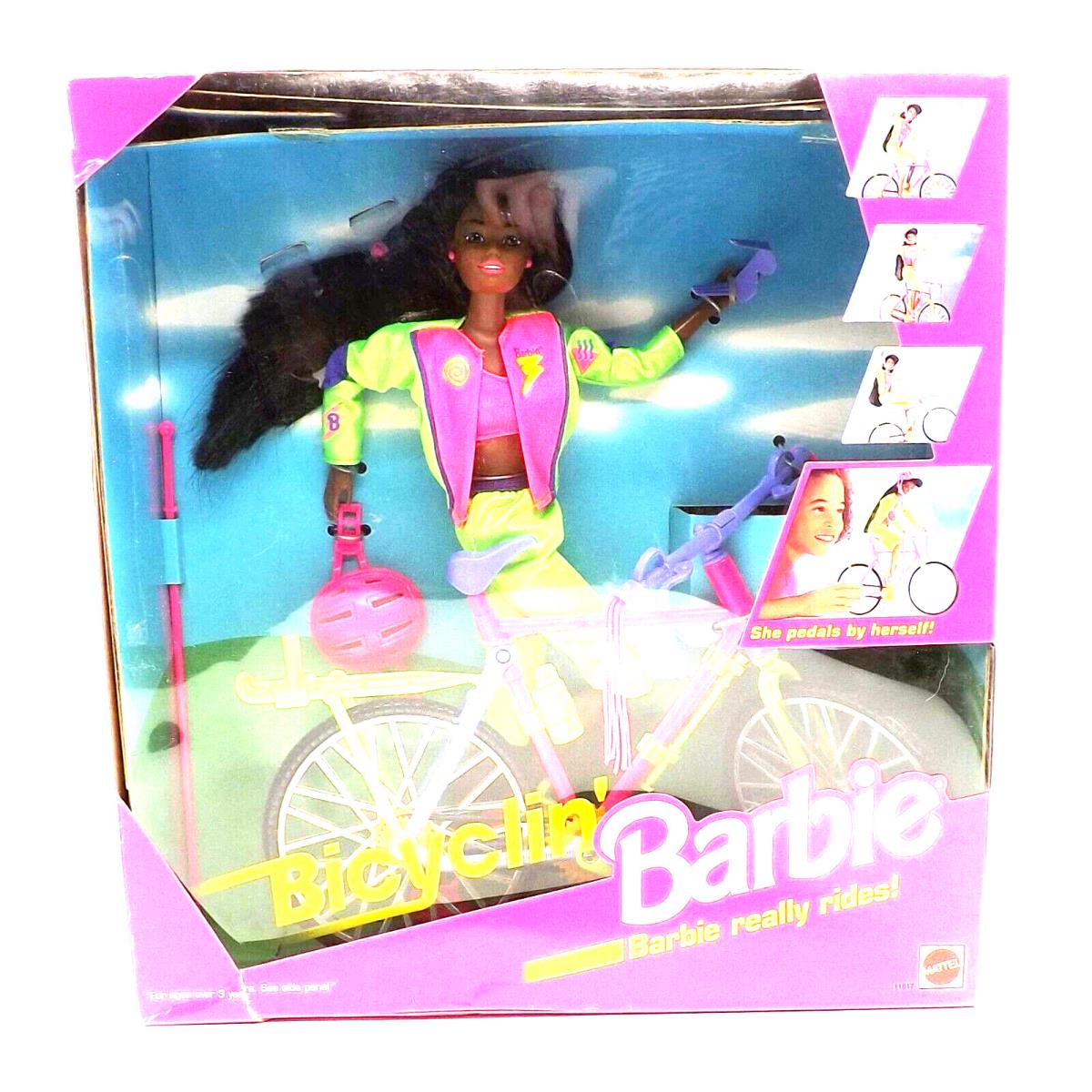 1990 12 Mattel African American Bicyclin` Barbie Pedals Herself Doll 11817