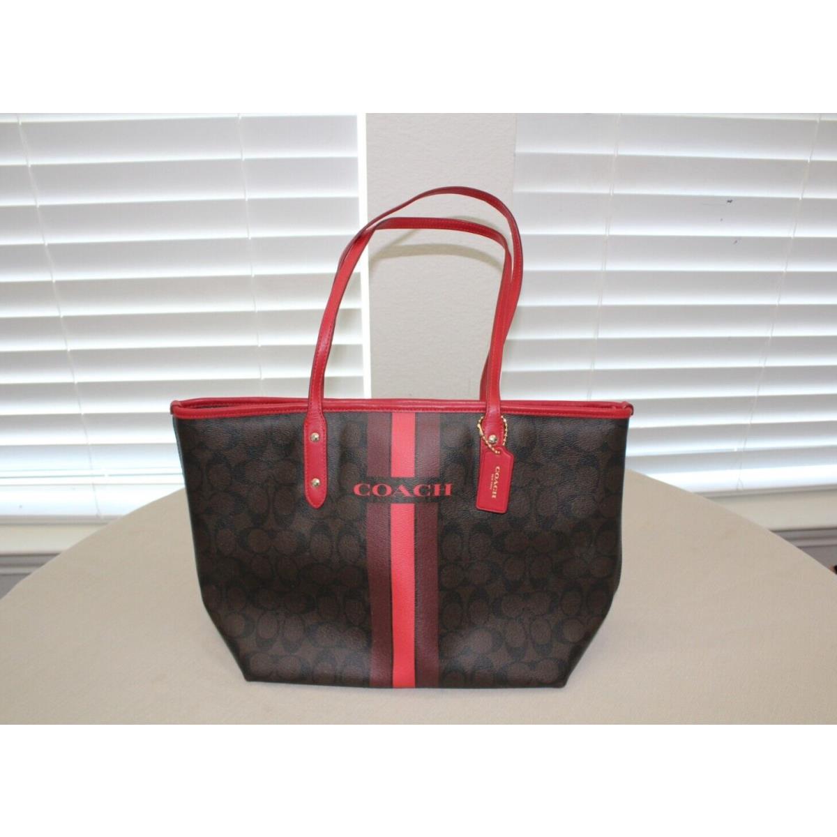 Coach Varsity Stripe City Zip Tote Bag F38405