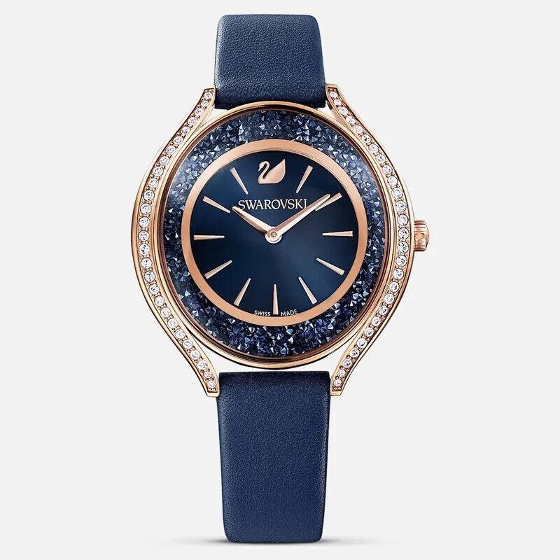 Swarovski Crystalline Aura Watch Women 35mm Blue Dial Rose Gold Tone Crystals - Dial: Blue, Band: Blue, Bezel: Blue, Rose Gold