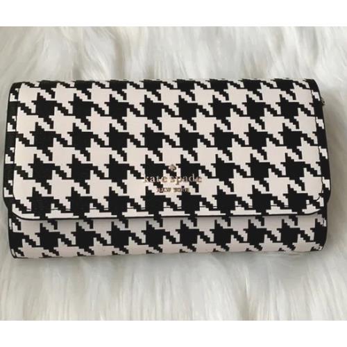 Kate Spade Darcy Chain Wallet Crossbody Houndstooth Print (Black White)