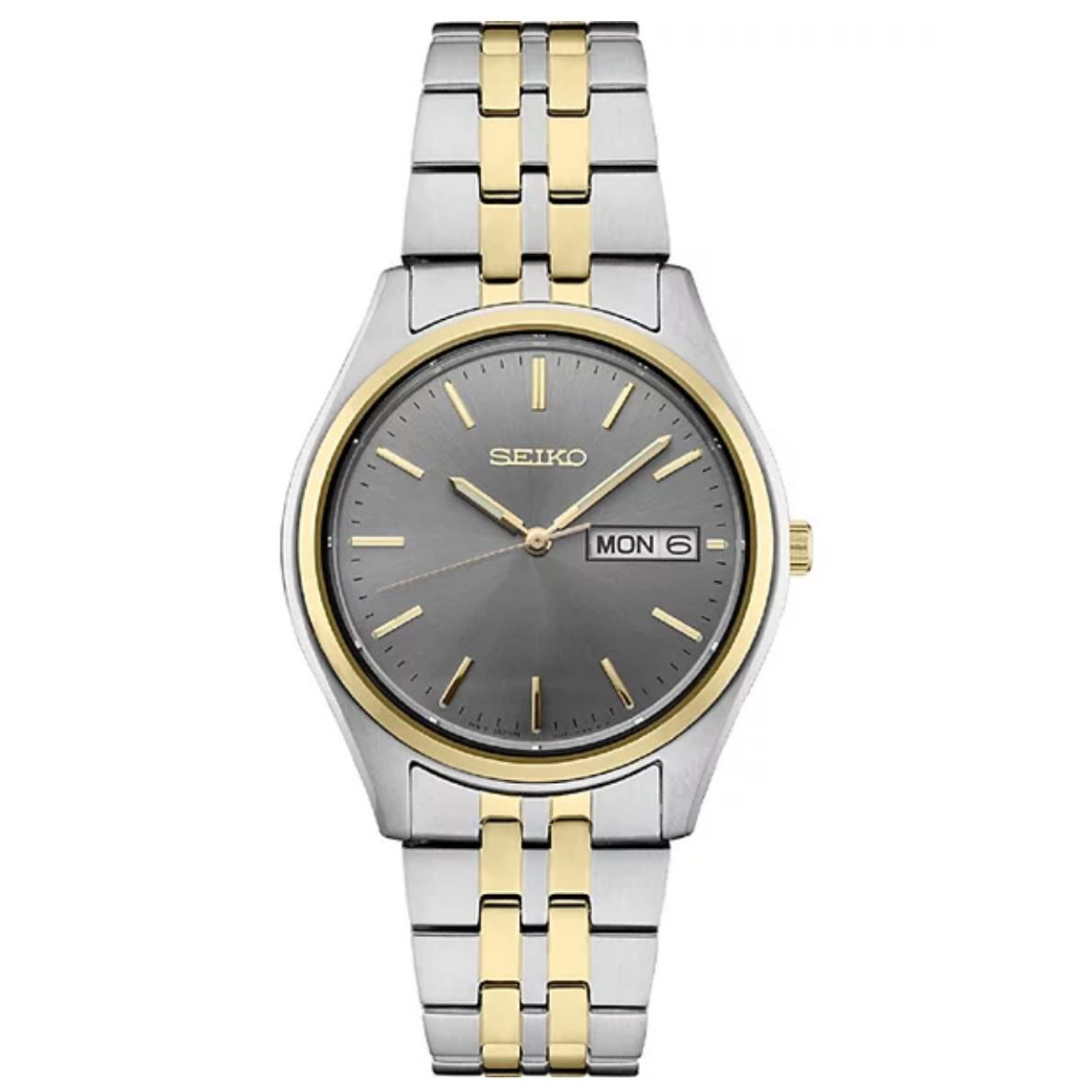 Seiko SUR432 Essentials Two Tone 37 mm Gray Dial Day Date Quartz Men`s Watch