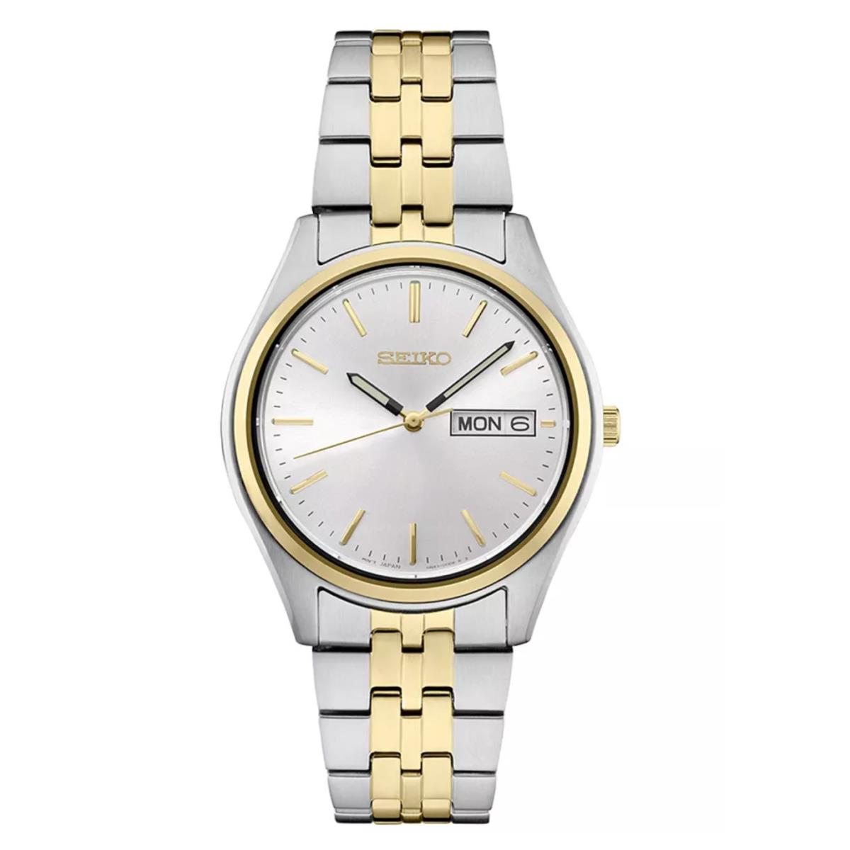 Seiko SUR430 Essentials Two Tone 37 mm Silver Dial Day Date Quartz Men`s Watch