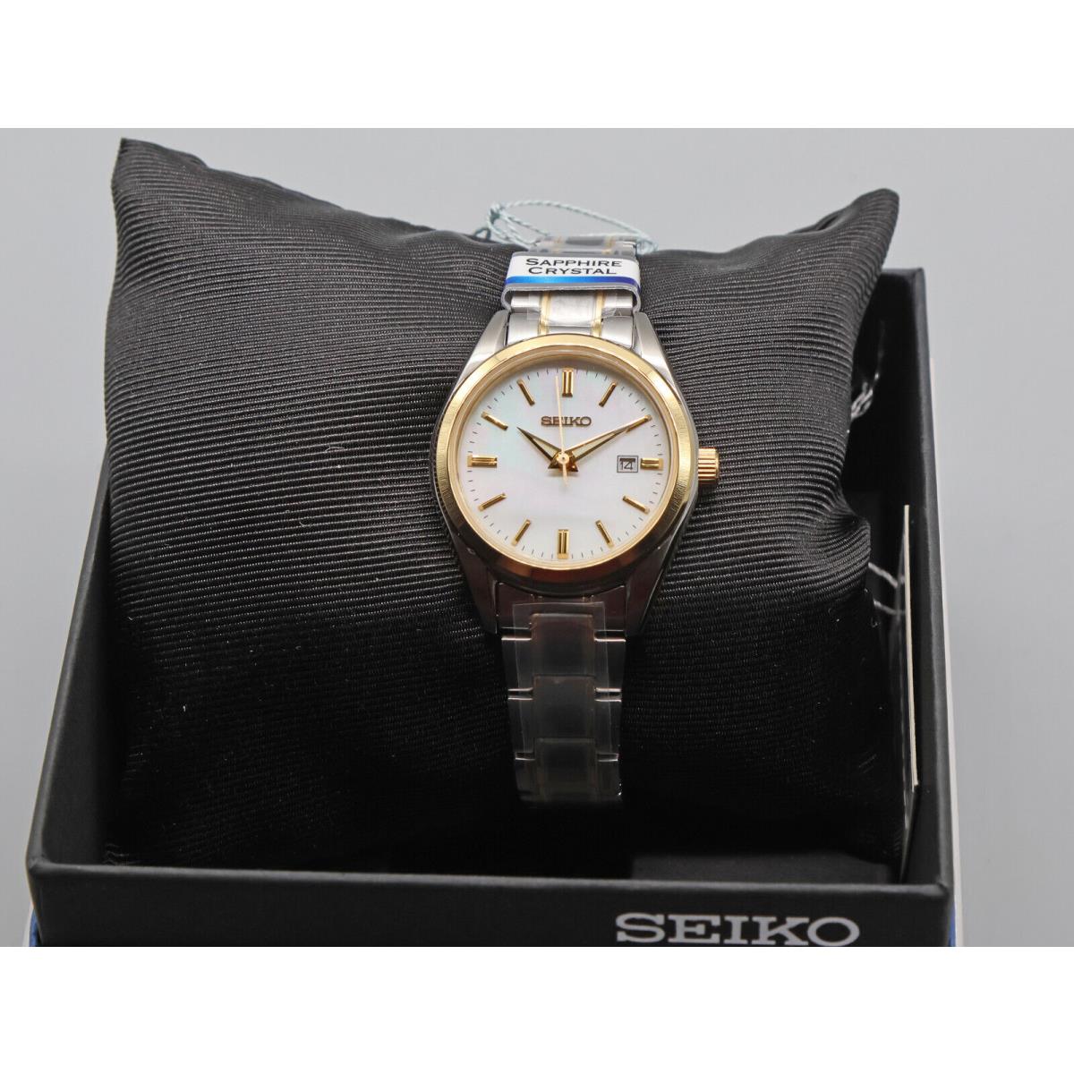 Seiko White Women`s Watch - SUR636P1 - Dial: White, Band: Gold, Silver, Bezel: Gold