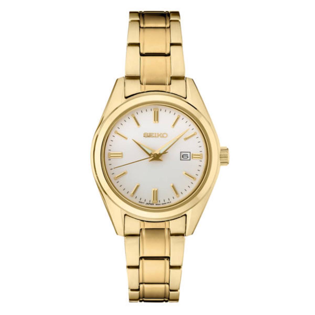 Seiko SUR632 Essentials 29.8 mm Gold Tone Steel Sapphire Quartz Women`s Watch