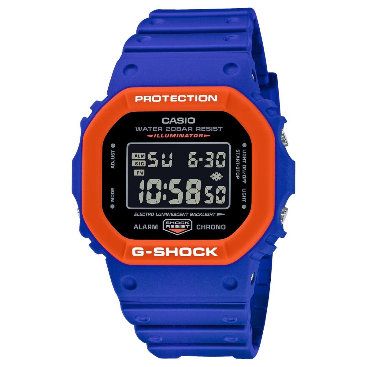 Casio DW5600SC-3 Men`s Blue Band Red Bezel Alarm Chronograph G Shock Watch - Digital Dial, Blue Band, Red Bezel
