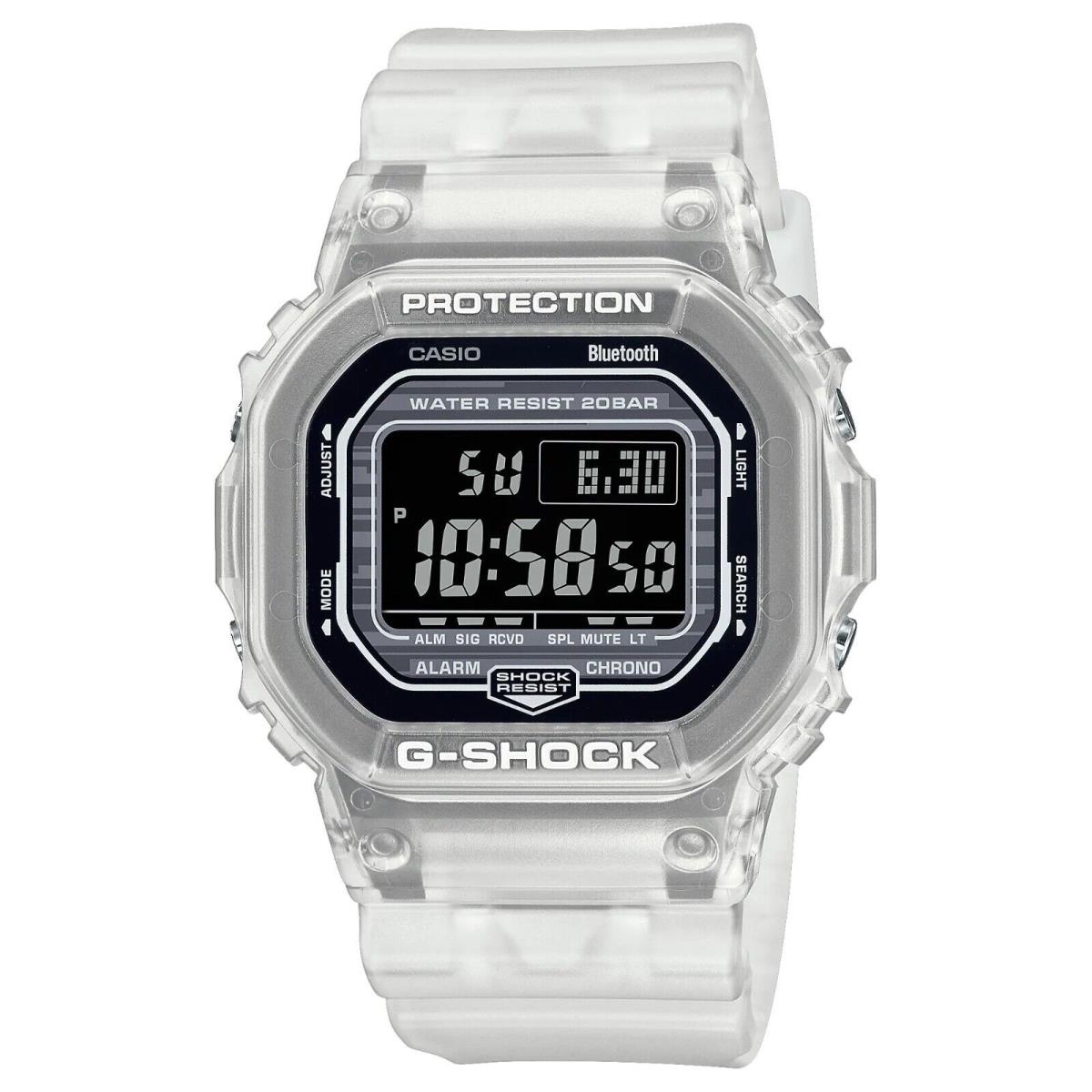 Casio DWB5600G-7 Men`s Transparent Bluetooth Alarm Chronograph G Shock Watch - Dial: Black, Band: , Bezel: