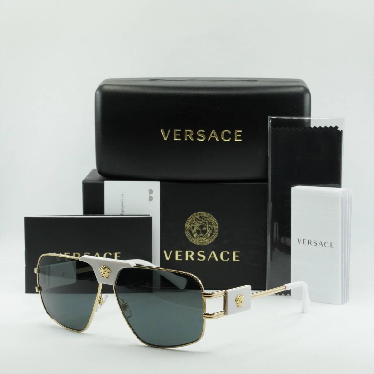 Versace VE2251 147187 Gold/white/dark Gray 63-12-145 Sunglasses - Frame: Gold, Lens: Dark Gray, Code: 147187