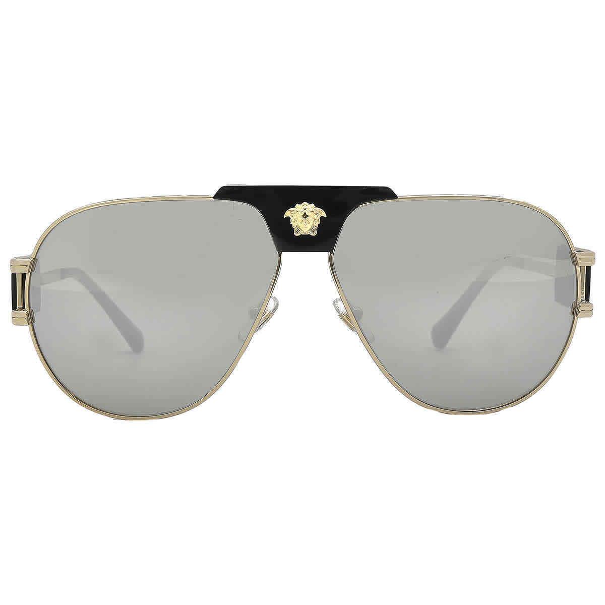 Versace Light Grey Mirror Silver Pilot Men`s Sunglasses VE2252 10026G 63