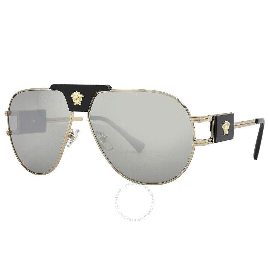 Versace VE2252 10026G Sunglasses Gold Frame Light Grey Mirror Silver 63mm - Frame: Gold, Lens: Grey, Other Frame: Gold