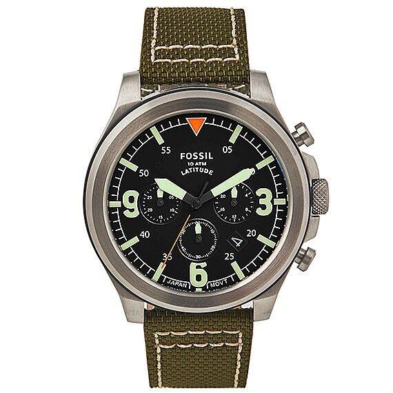 Fossil Latitude Chronograph Olive Nylon Watch- FS5750